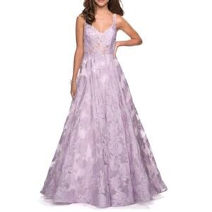 La Femme Lace A-line Gown Purple Lilac V-neck Size 0